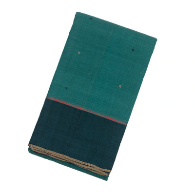 Cyan Handloom Kanchi Cotton Saree With Coin Buttas