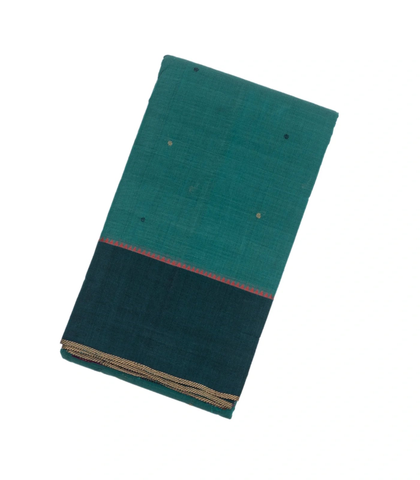 Cyan Handloom Kanchi Cotton Saree With Coin Buttas