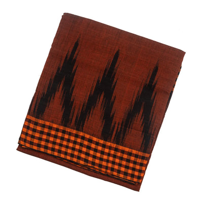 Rust Orissa Cotton Saree With Black Temple Border
