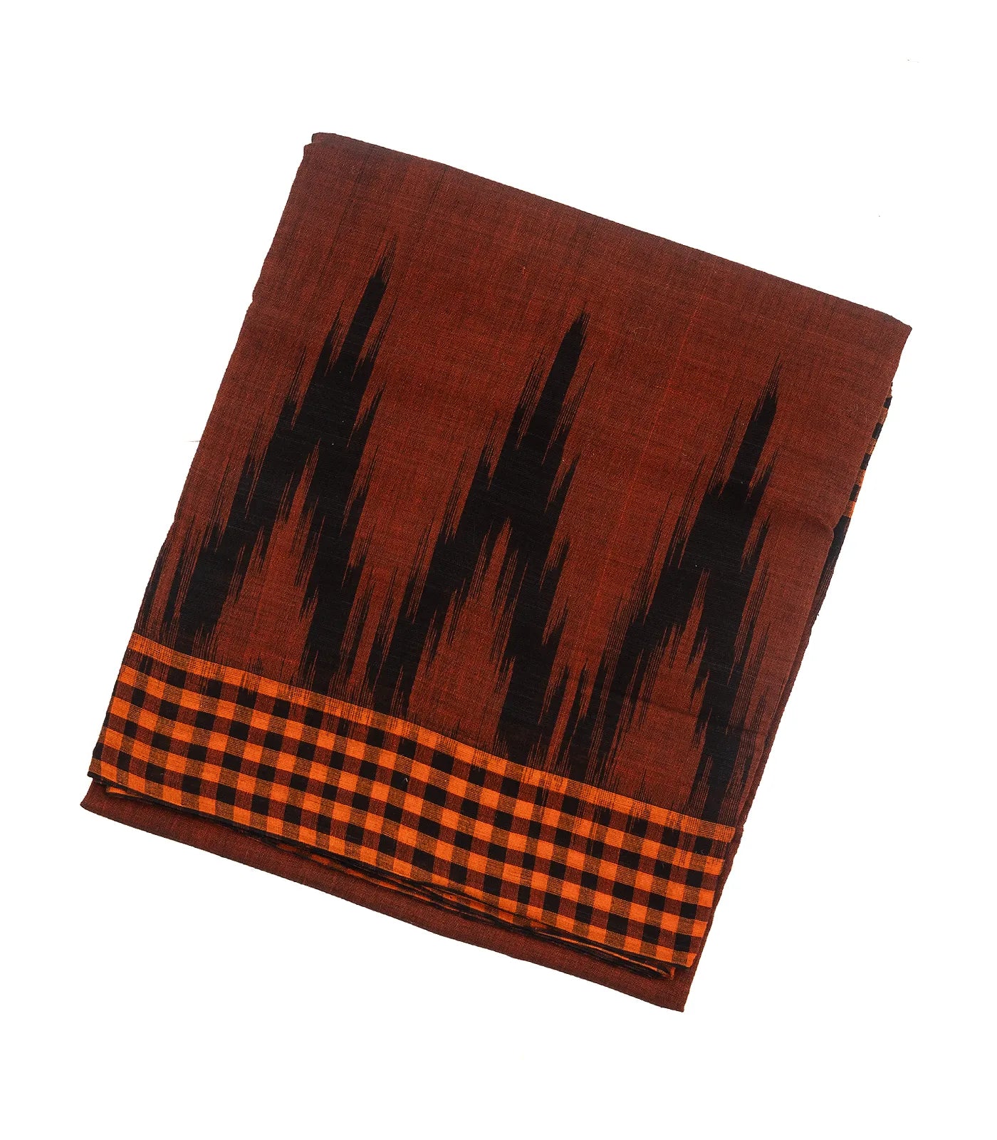 Rust Orissa Cotton Saree With Black Temple Border