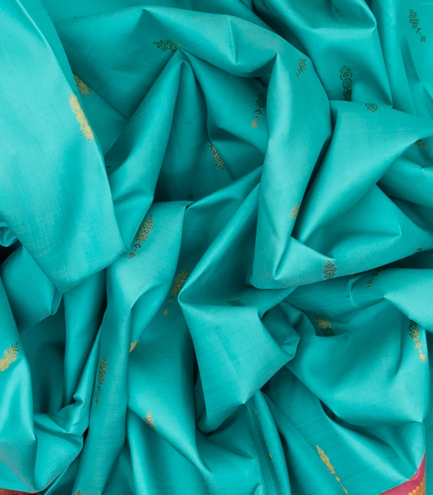 Turquoise Handloom Kanchipuram Korvai Silk Saree With Pink Border