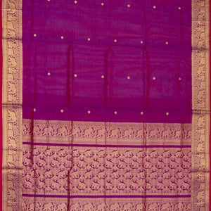 Purple Handloom Silk Cotton Saree With Kamalam Zari Buttas