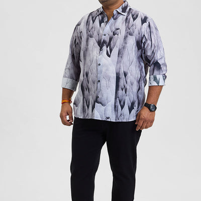 Light Grey Abstract Regular Fit Shirt