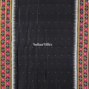 Black Double Border Pasapali Khandua Silk Saree with Tribal Anchal