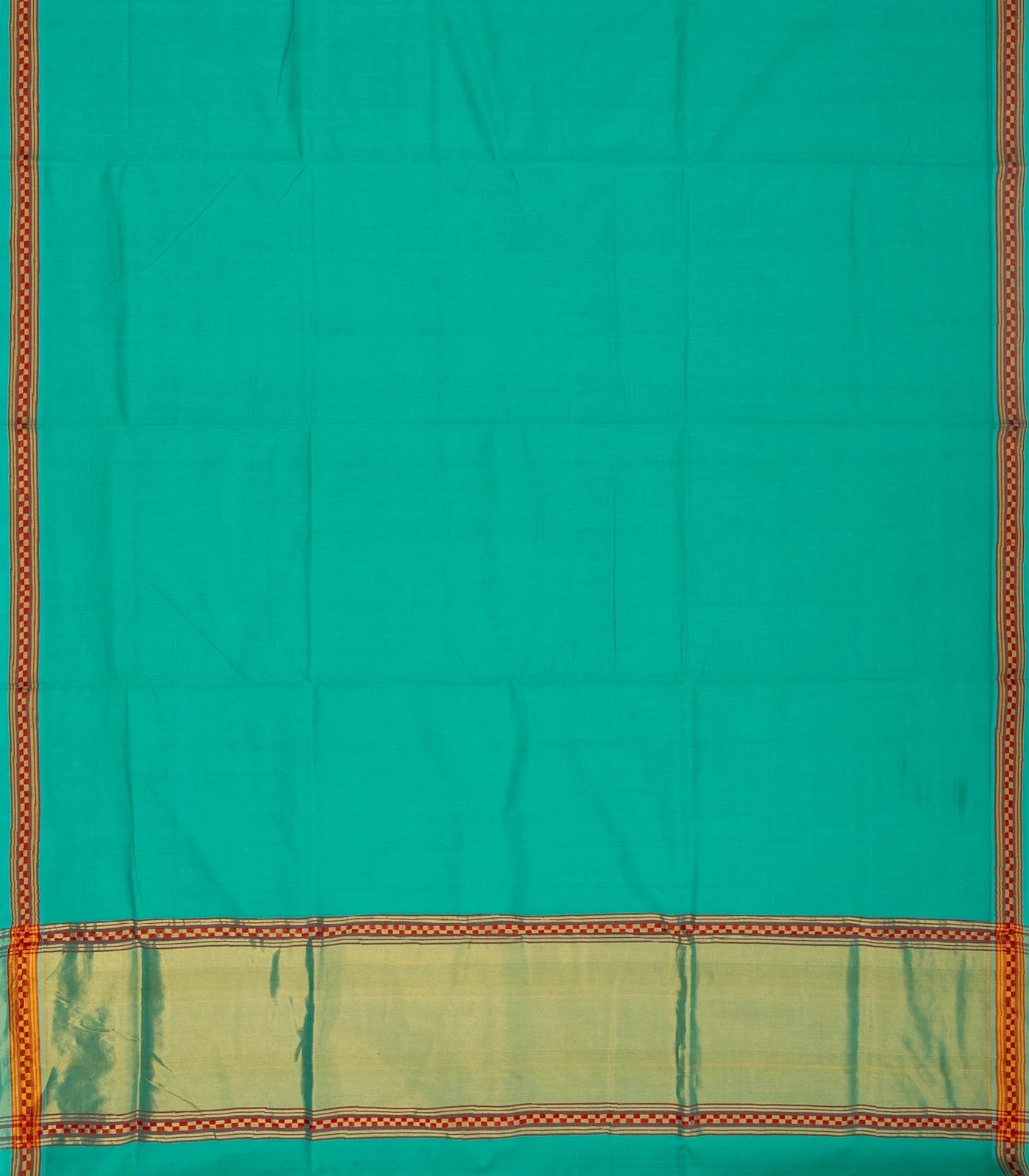 Turquoise Handloom Venkatagiri Cotton Saree With Checked Border