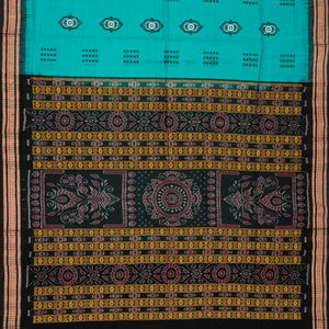 Cyan Handloom Orissa Cotton Saree With Floral Motifs