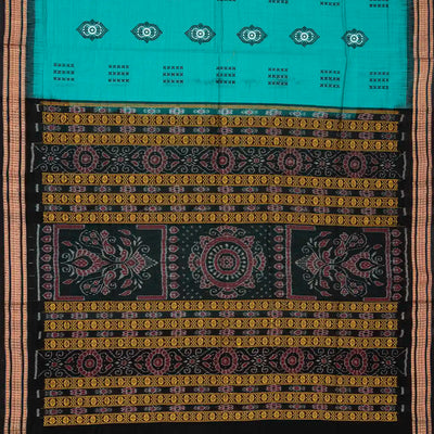 Cyan Handloom Orissa Cotton Saree With Floral Motifs