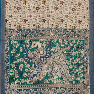 Cream Handloom Kalamkari Cotton Saree With Printed Tribal Motifs