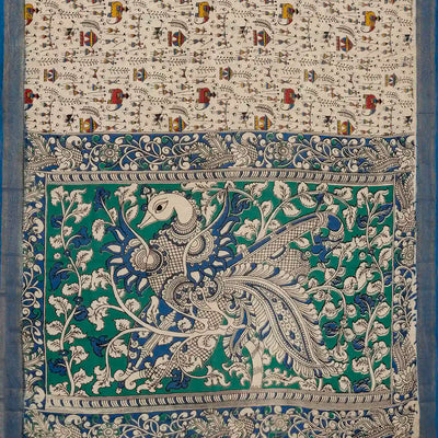 Cream Handloom Kalamkari Cotton Saree With Printed Tribal Motifs