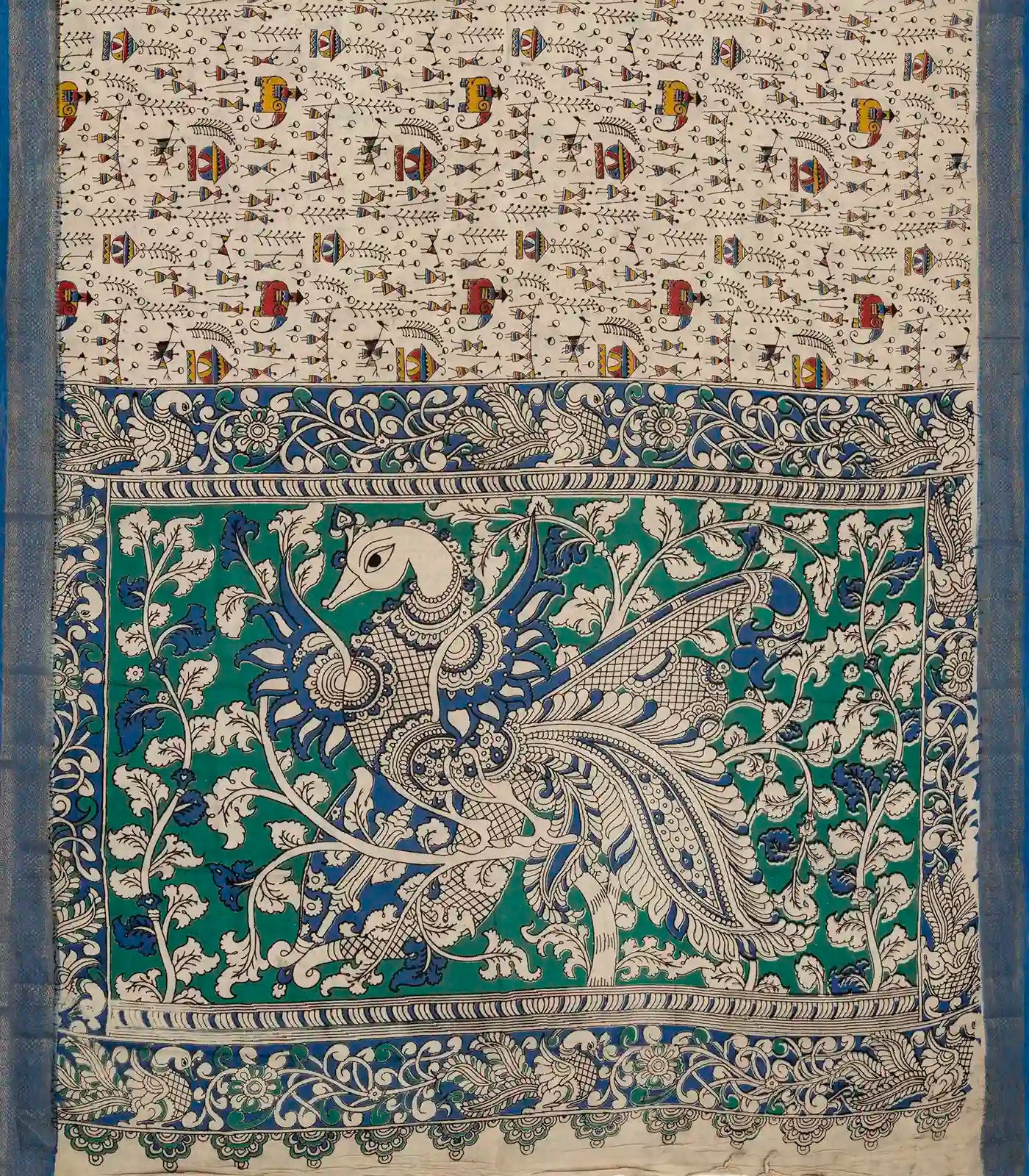 Cream Handloom Kalamkari Cotton Saree With Printed Tribal Motifs