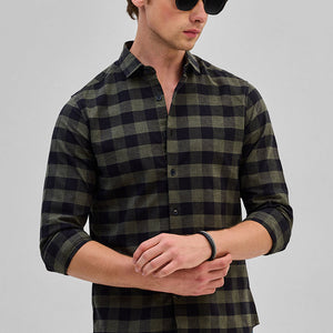 Olive Checks Slim Fit Shirt