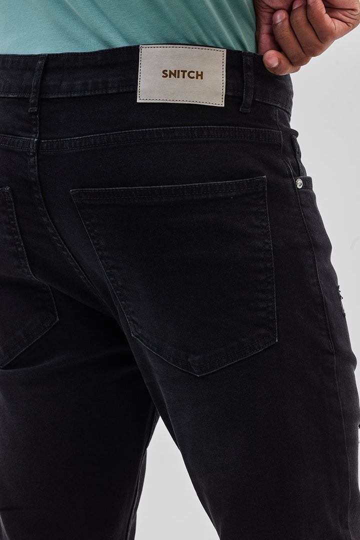 Black Distressed Slim Fit Jeans