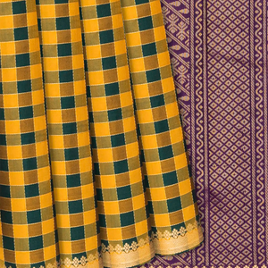 Mustard & Green Soft Silk Saree With Checks-Mustard