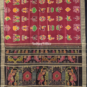 Maroon Nabakothi Odisha Ikat Khandua Silk Saree