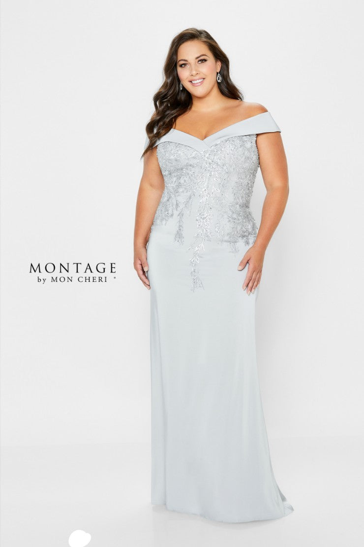 Montage 220932 Long Beaded Lace Bodice Formal Dress