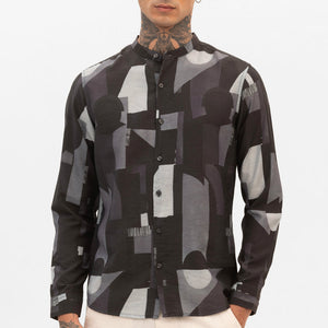Black Abstract Mandarin Shirt