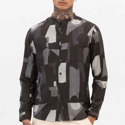 Black Abstract Mandarin Shirt