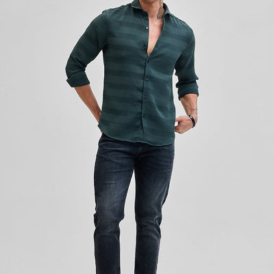 Green Textured Slim Fit Shirt