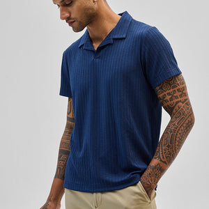 Dark Blue Textured Cuban T-Shirt