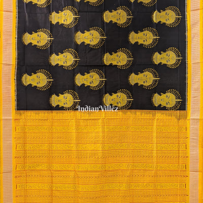 Black Yellow Nartaki Face Sambalpuri Ikat Silk Saree