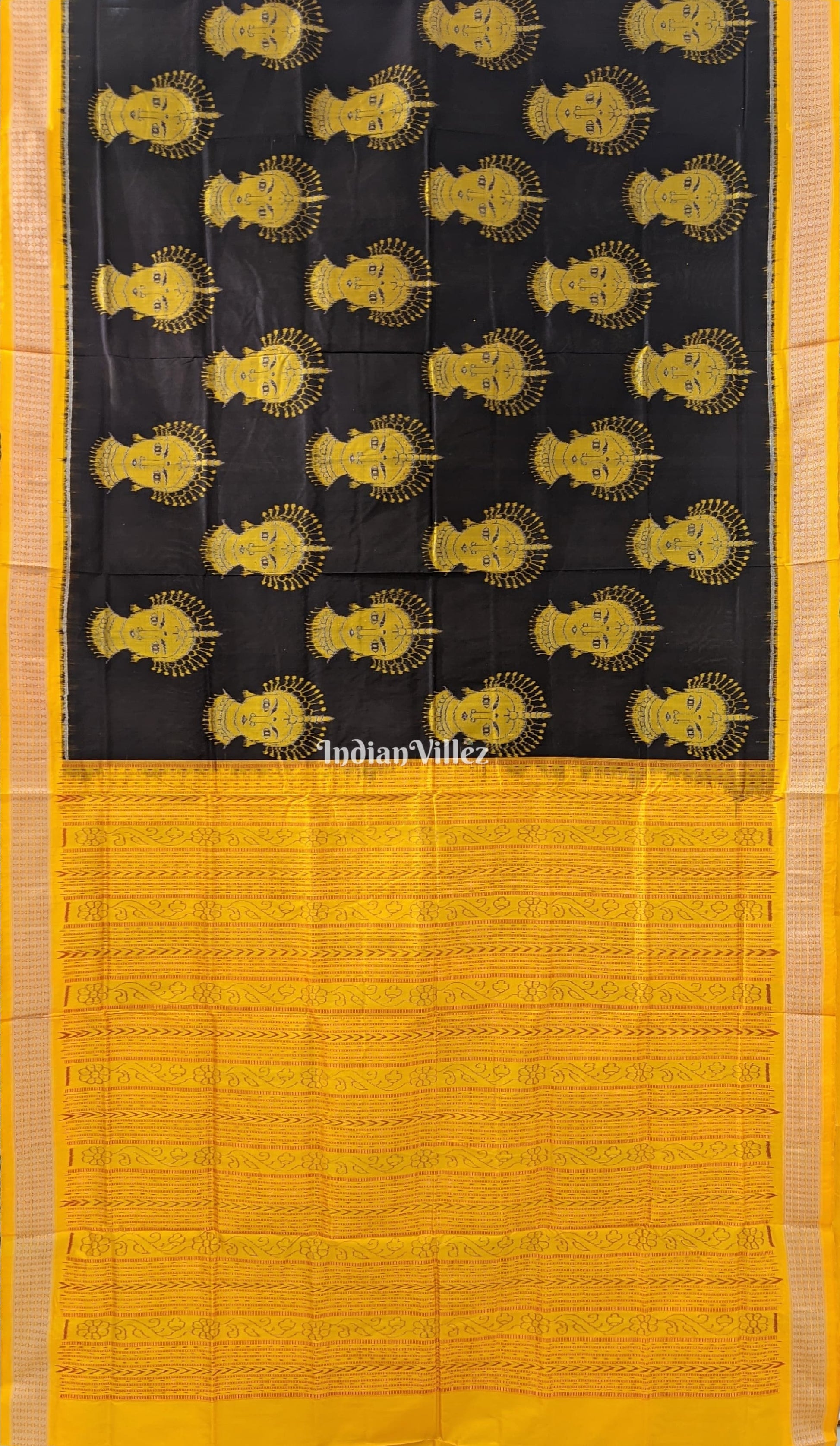 Black Yellow Nartaki Face Sambalpuri Ikat Silk Saree