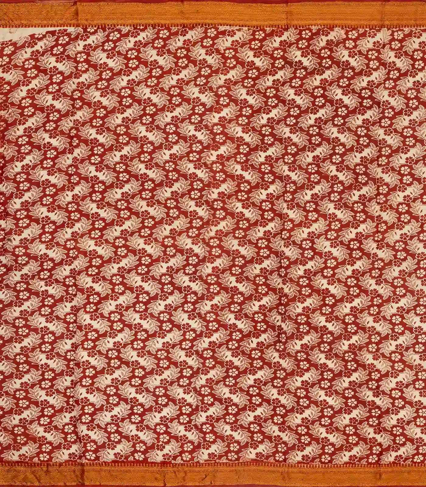 Taupe Handloom Kalamkari Cotton Saree With Printed Annam & Elephant Motifs