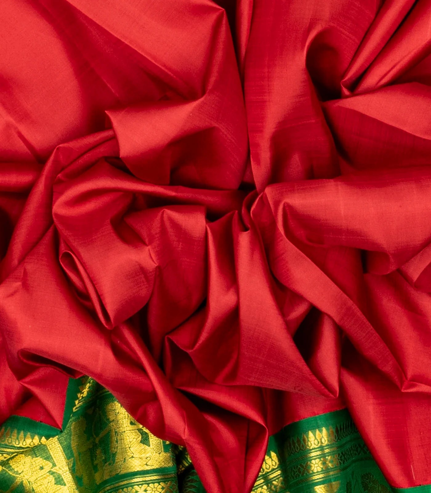 Crimson Handloom Kanchipuram Korvai Silk Saree With Lord Ram Motifs