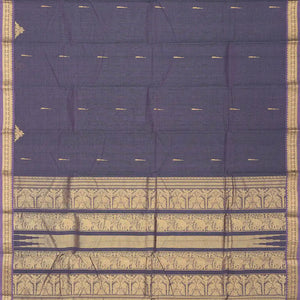 Dark Grey Handloom Kanchi Cotton Saree With Kamalam Buttas