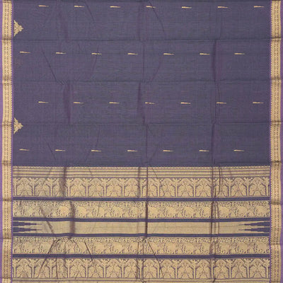 Dark Grey Handloom Kanchi Cotton Saree With Kamalam Buttas