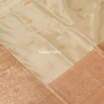 Cream Flower Motif Banarasi Katan Silk Saree