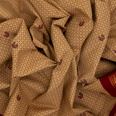 Beige Sungudi Cotton Saree With Checks & Annam Motifs