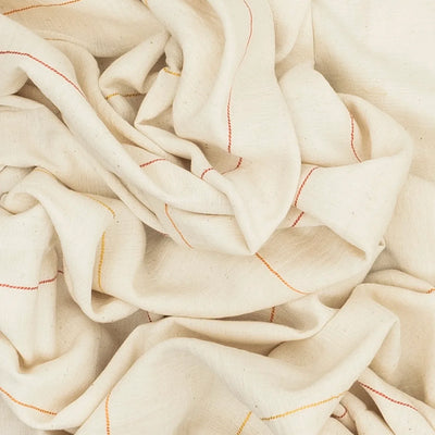 Off White Handloom Bhujodi Cotton Saree With Red Stripes