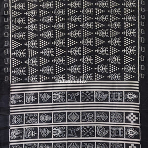 Black White Tribal Jhoti Contemporary Silk Saree with Nabakothi Anchal