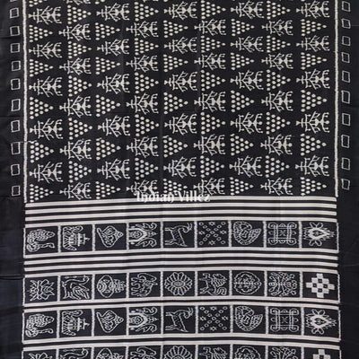 Black White Tribal Jhoti Contemporary Silk Saree with Nabakothi Anchal