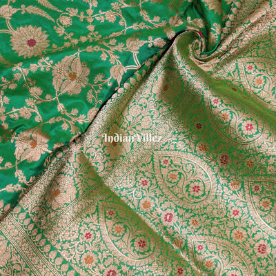 Parrot Green Floral Meenakari Banarasi Katan Silk Saree