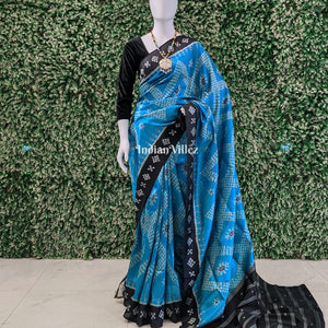 Sky Blue Contemporary Tarabali Silk Saree