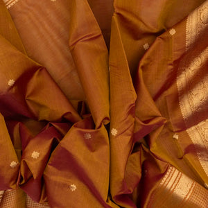 Honey Amber Handloom Silk Cotton With Kalamam Buttas and Checked border