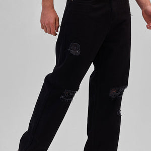Black Distressed Loose Fit Jeans