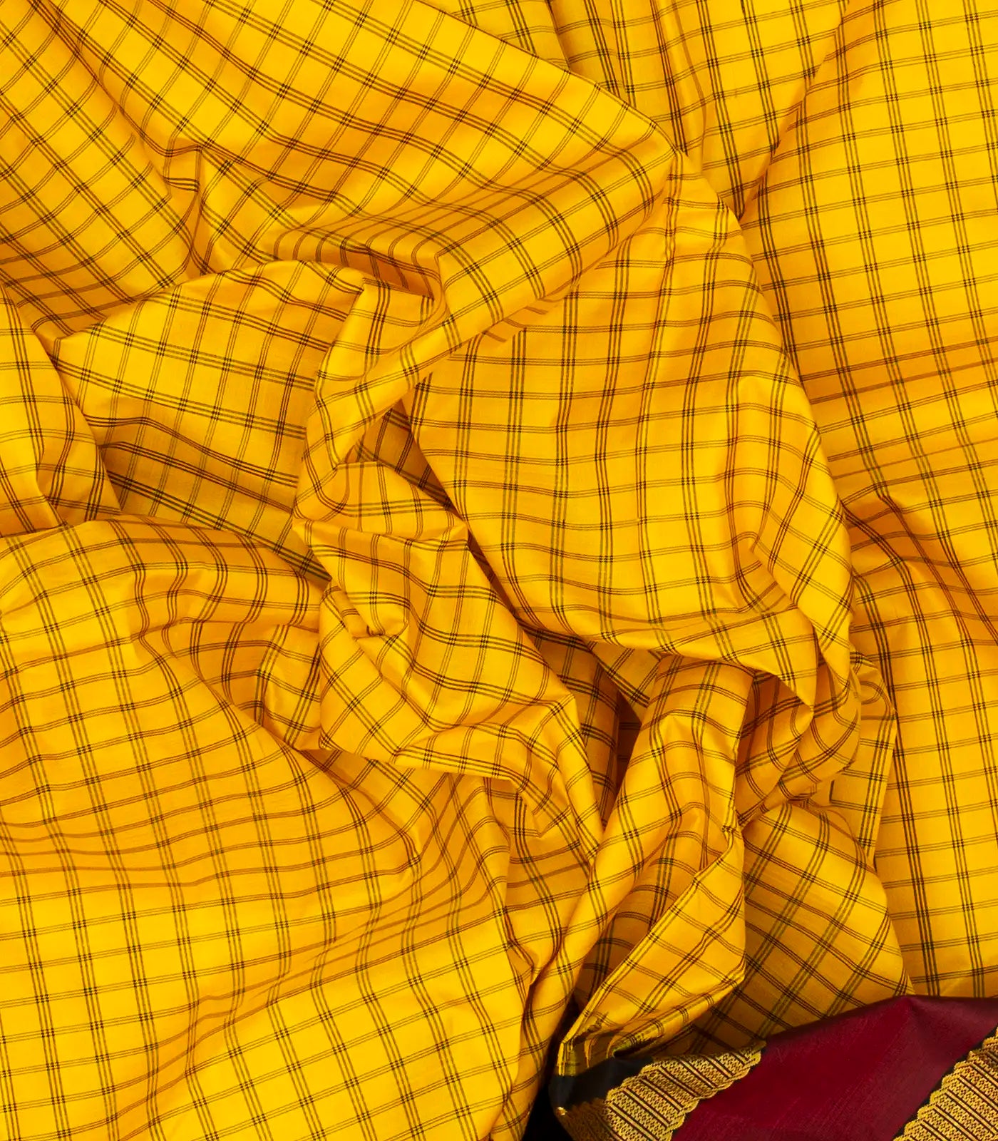 Yellow Handloom Kanchipuram Korvai Silk Saree And Checks