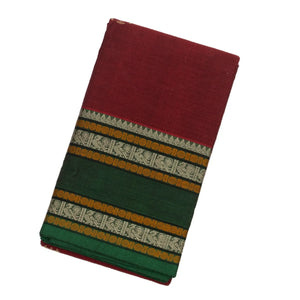 Crimson Handloom Kanchi Cotton Saree With Parrot Buttas.