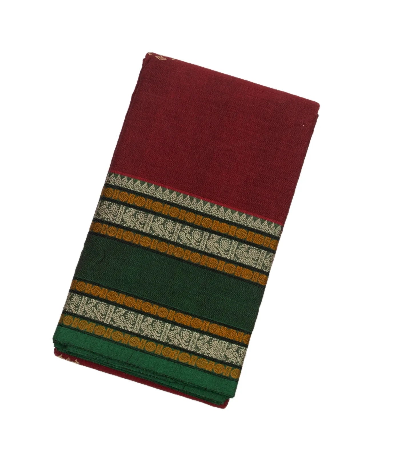 Crimson Handloom Kanchi Cotton Saree With Parrot Buttas.
