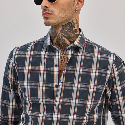 Dark Green Checks Slim Fit Shirt