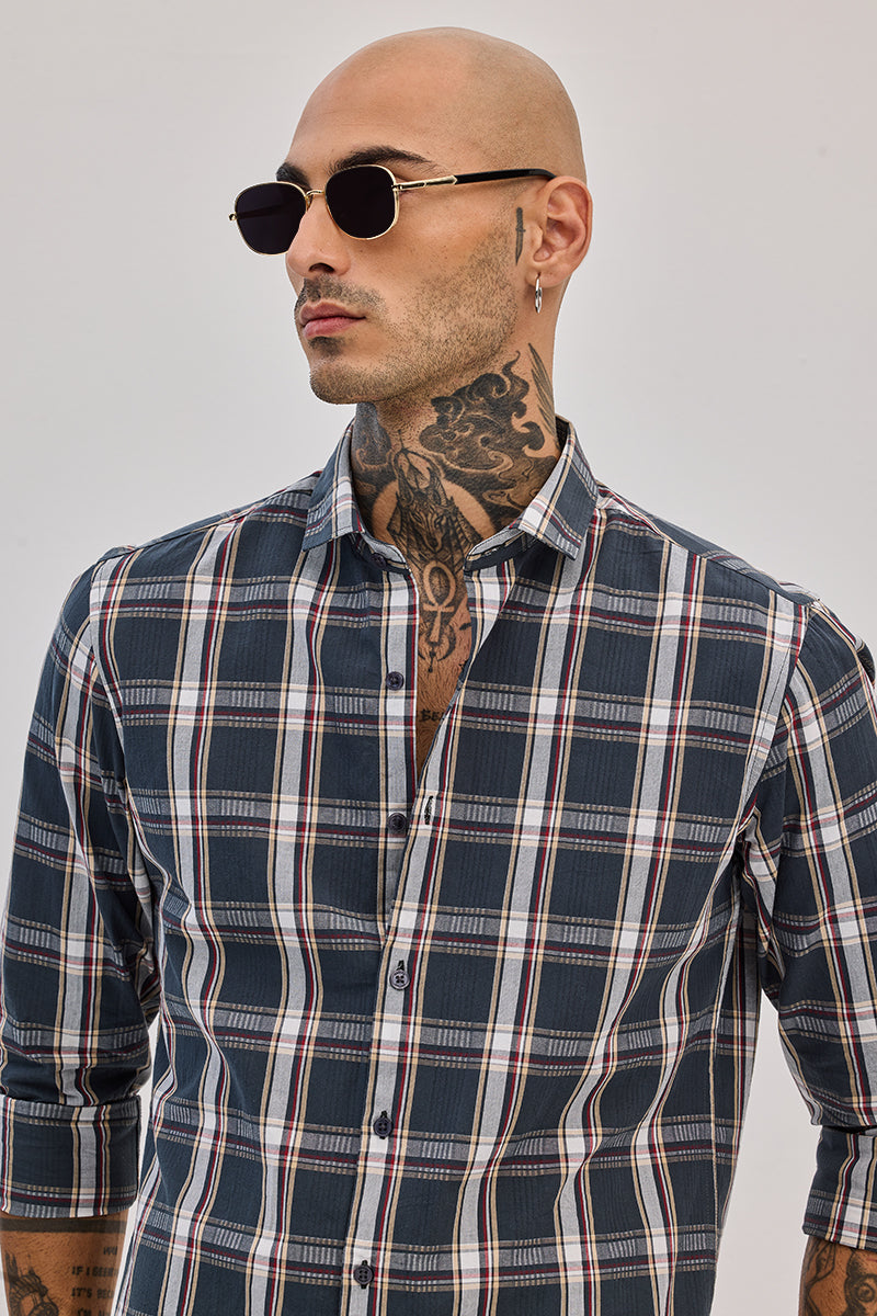 Dark Green Checks Slim Fit Shirt