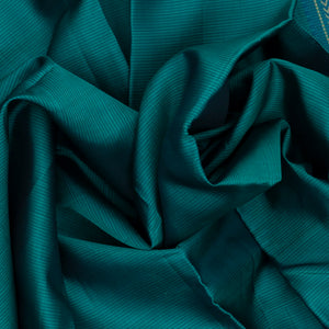 Cyan Handloom Kanchi Cotton Saree With Stripes & Contrast Border