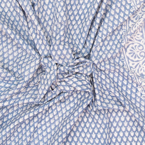 Light Blue Woven Jaipur Cotton Saree Printed With White Floral Motifs