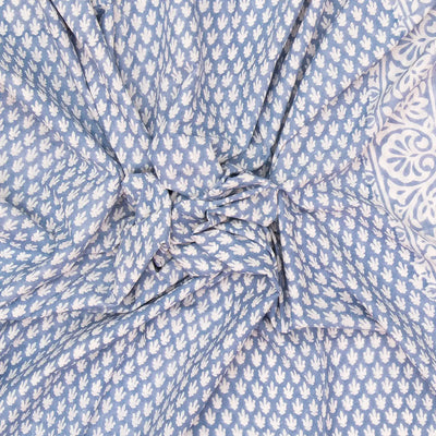 Light Blue Woven Jaipur Cotton Saree Printed With White Floral Motifs