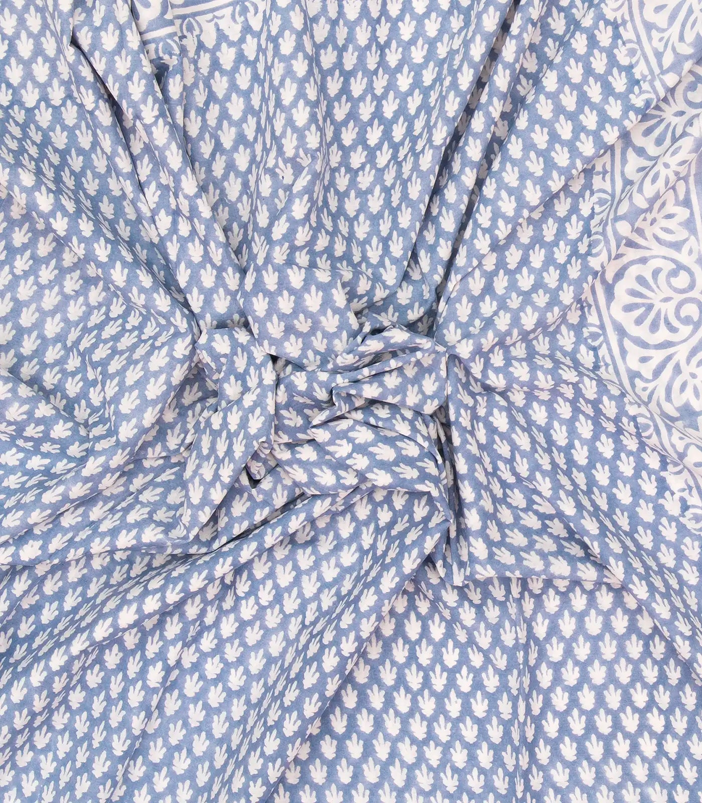 Light Blue Woven Jaipur Cotton Saree Printed With White Floral Motifs