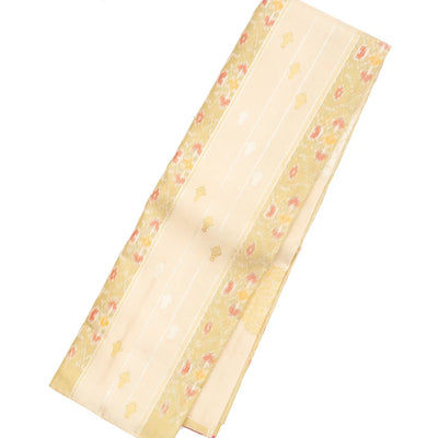 Cream Handloom Kanchipuram Silk Saree With Ikat Floral Buttas