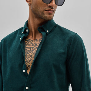 Dark Green Slim Fit Corduroy Shirt
