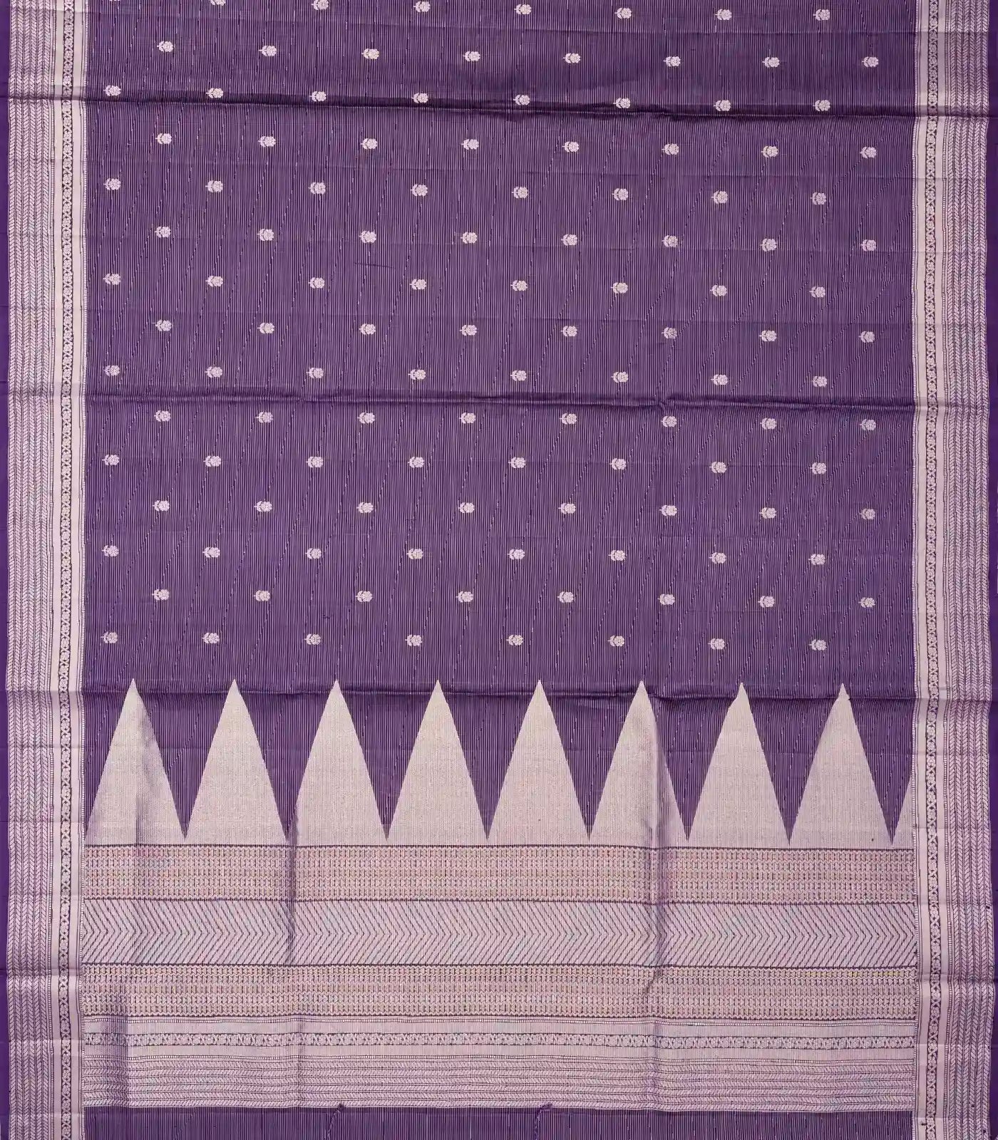 Violet Handloom Soft Silk Saree With Zari Stripes & Floral Buttas